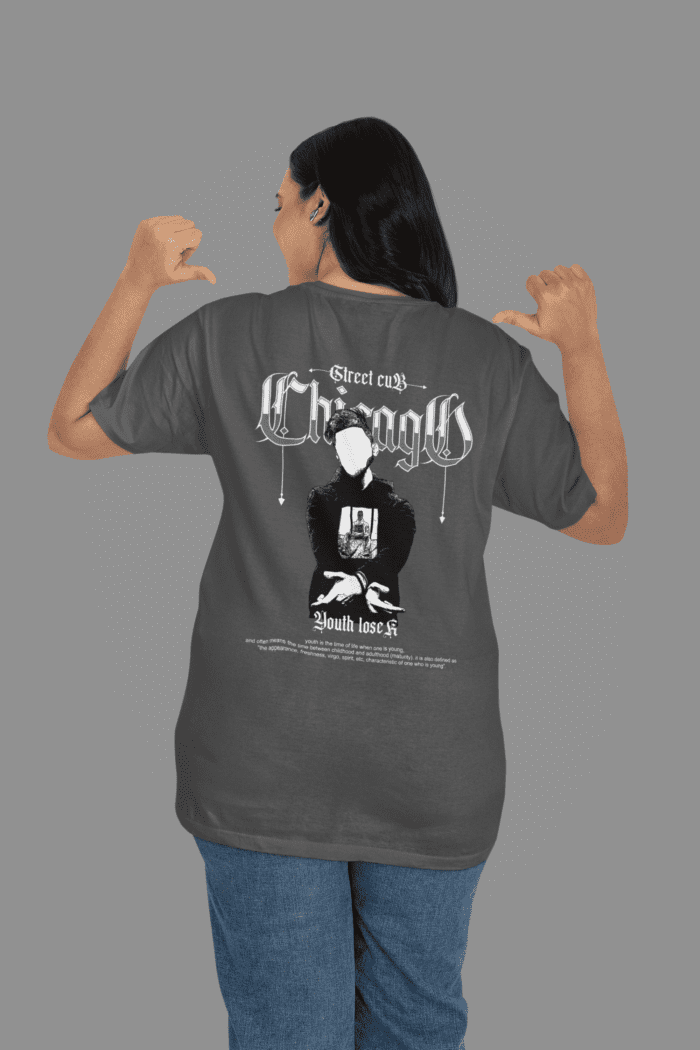 Chicago Youth Oversized Grey Printed T-Shirt - Image 4