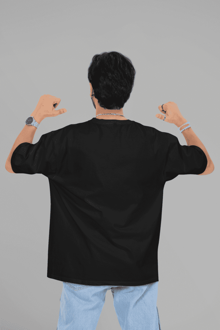 Feel The Vibes Oversized Black Printed T-Shirt - Image 3