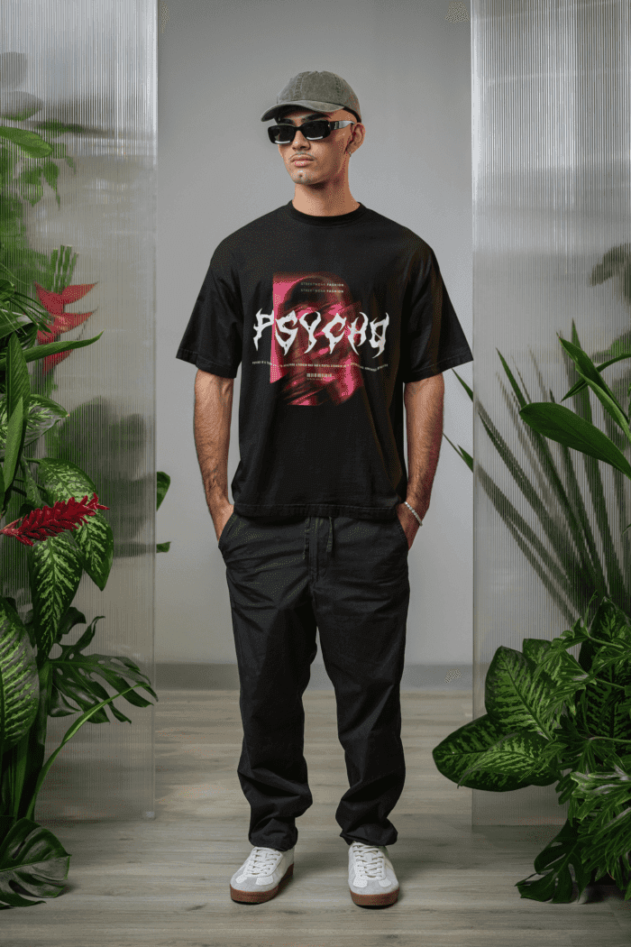 Pshyco Black Oversized Printed Tshirt CrossX - Image 2