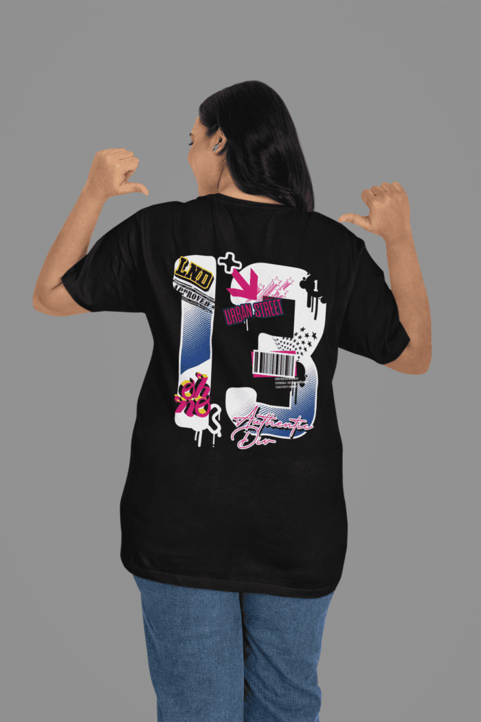 Thirteen Number Black Oversized Printed T-Shirt CrossX - Image 4