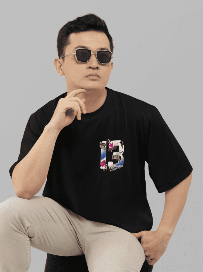 Thirteen Number Black Oversized Printed T-Shirt CrossX - Image 2