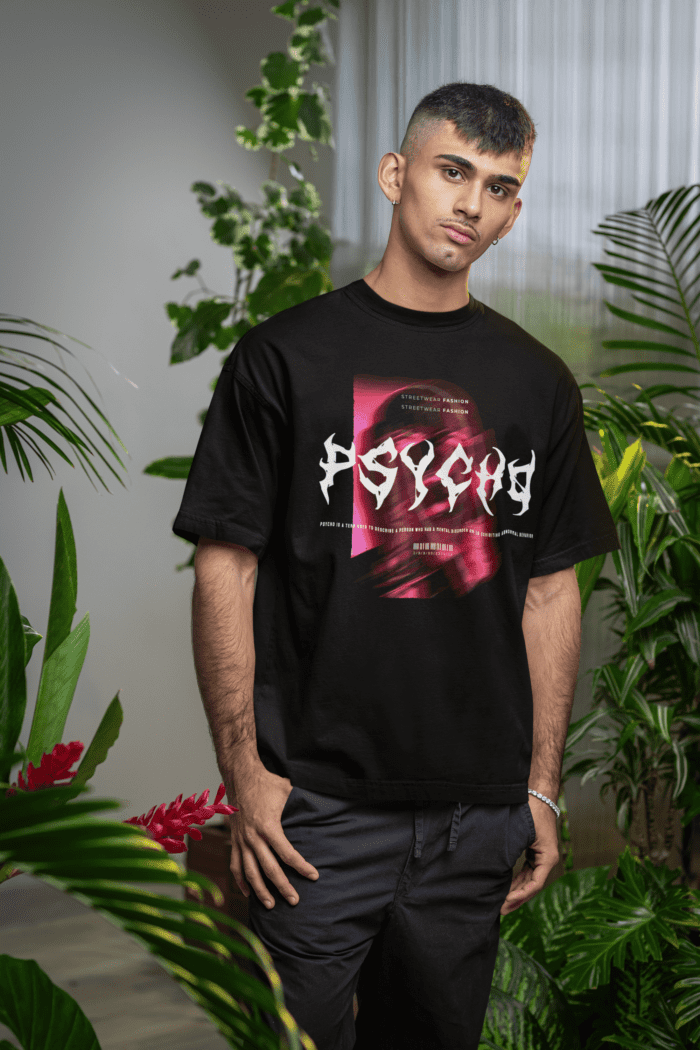Pshyco Black Oversized Printed Tshirt CrossX