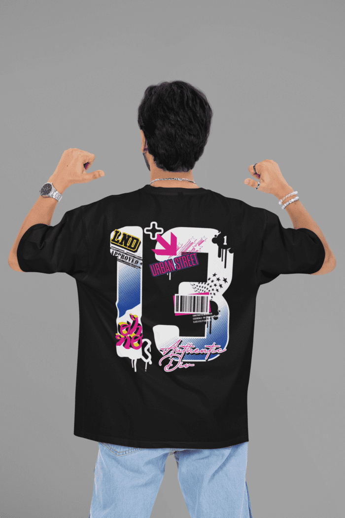 Thirteen Number Black Oversized Printed T-Shirt CrossX