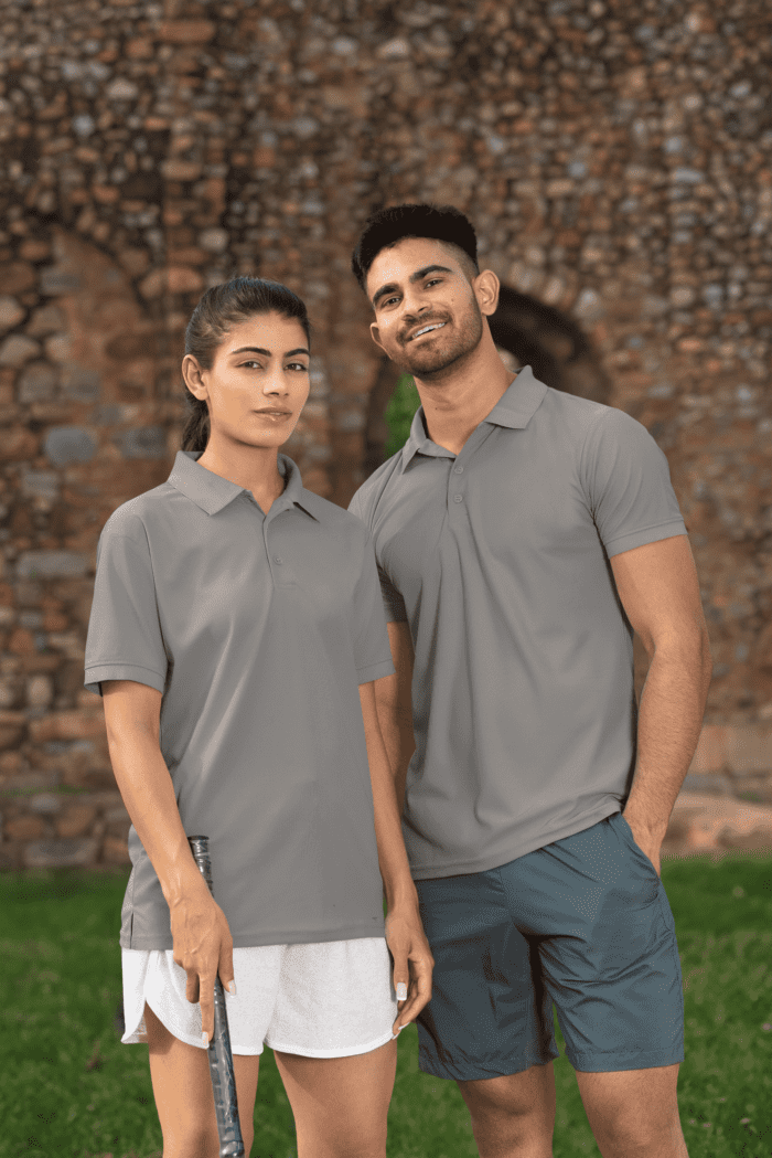 Grey Solid Polo T-Shirts CrossX