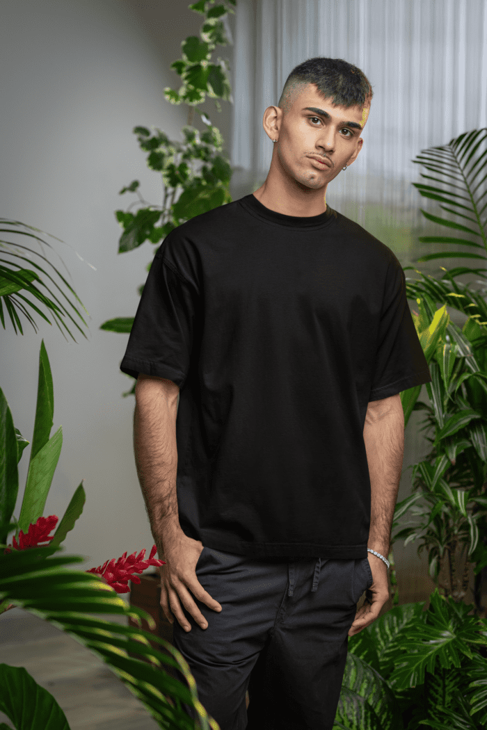 Black Oversized Solid T-Shirts CrossX - Image 2