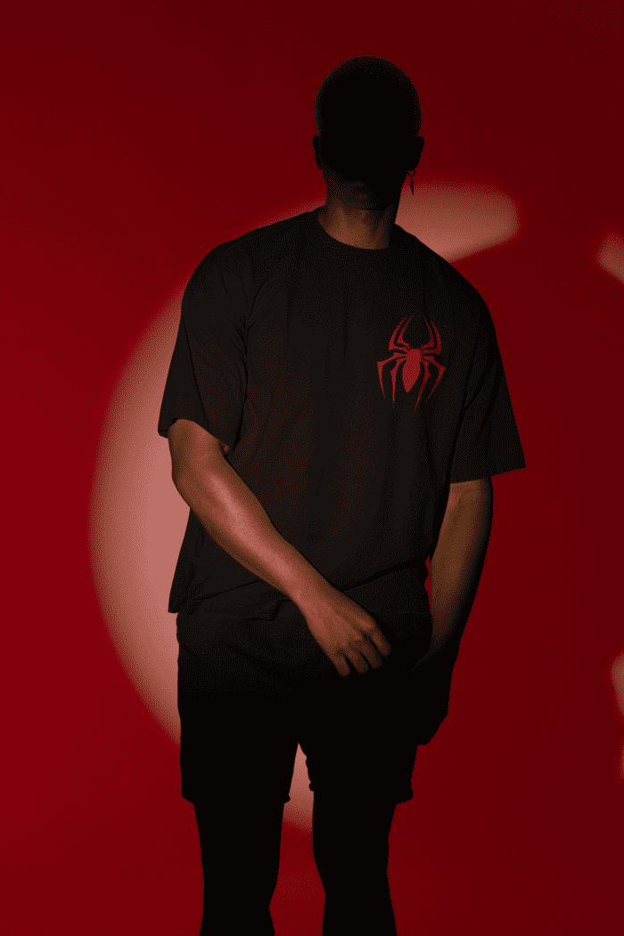 Spider Oversized Black Printed T-Shirts CrossX - Image 2
