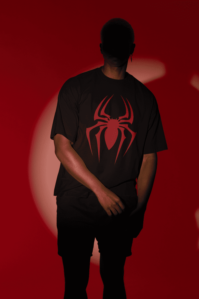 Spider Printed Oversized Black T-Shirts CrossX