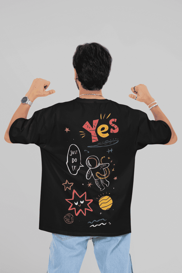 CrossX Oversized Black Printed T-Shirt