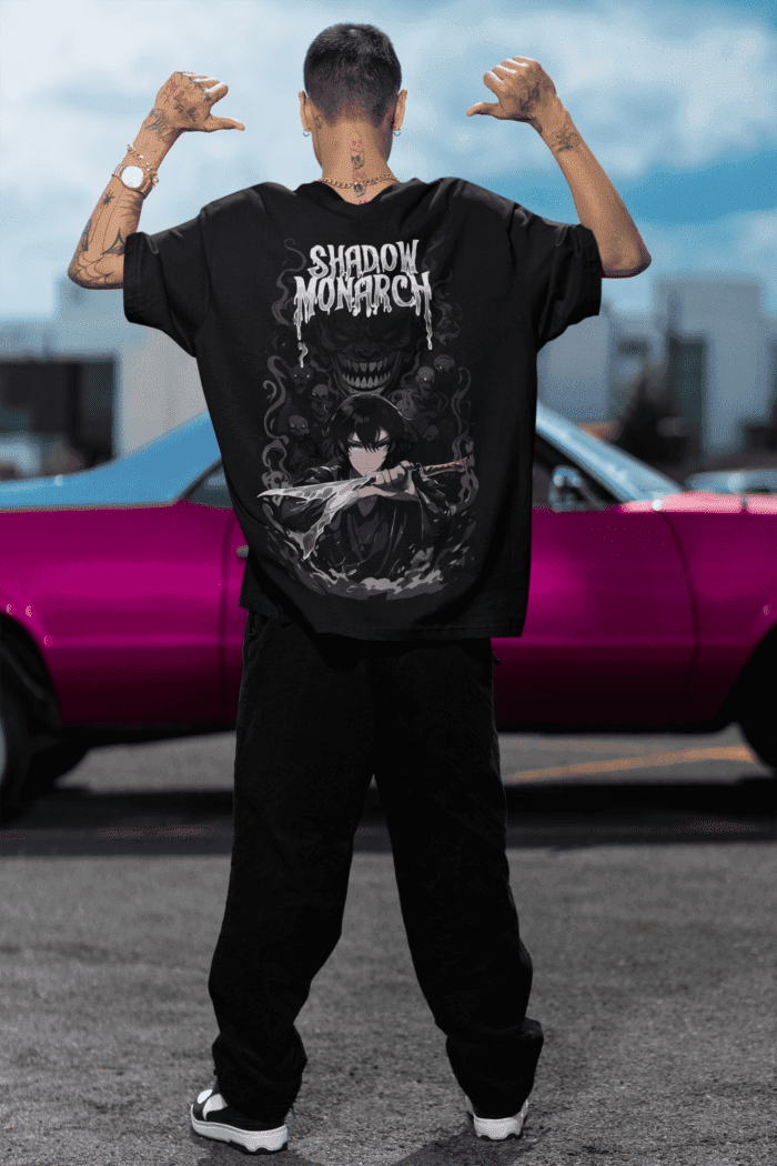 Shadow Monarch Oversized Black Printed T-Shirt CrossX