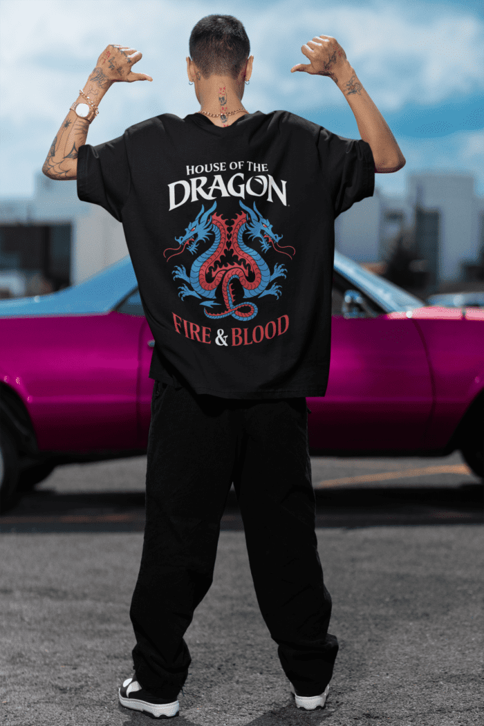 Dragon Oversized Black Printed T-Shirt CrossX