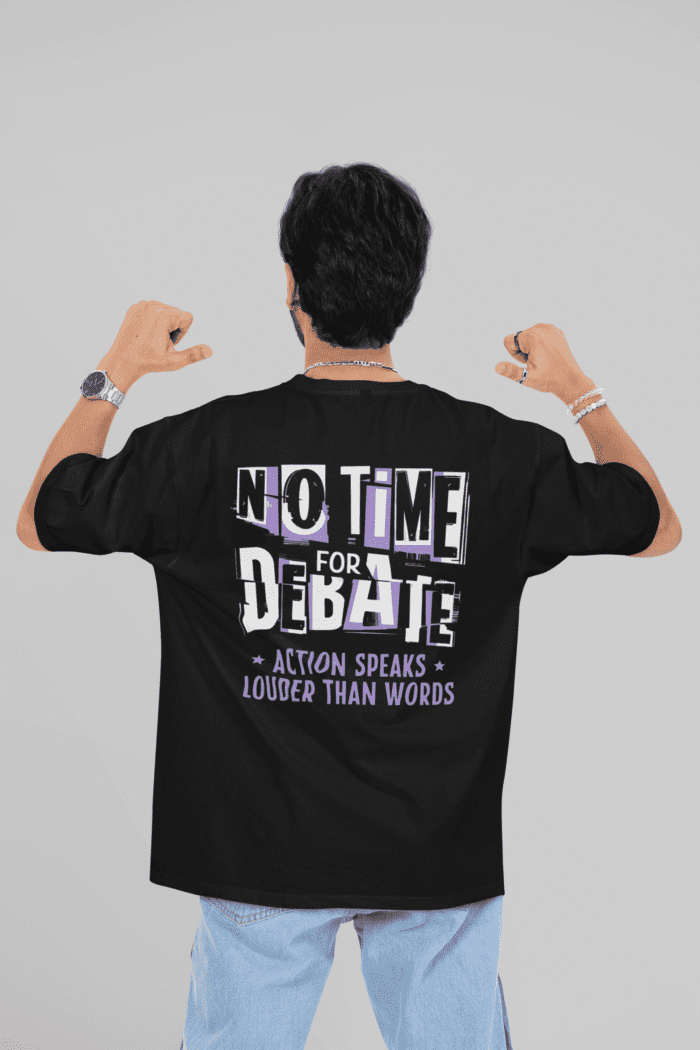 No Time For Debate Oversized Black Printed T-Shirt CrossX