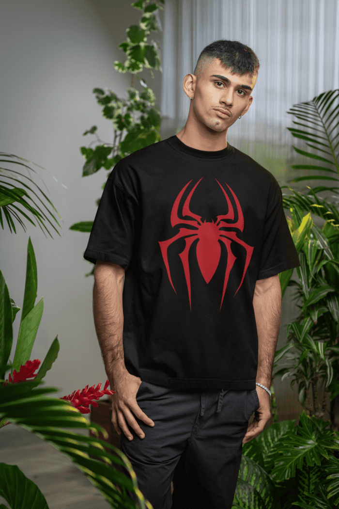 Spider Printed Oversized Black T-Shirts CrossX - Image 2