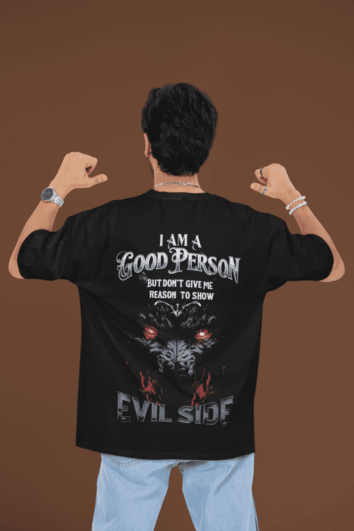 Evil Side Black Oversized Printed T-Shirts CrossX - Image 2