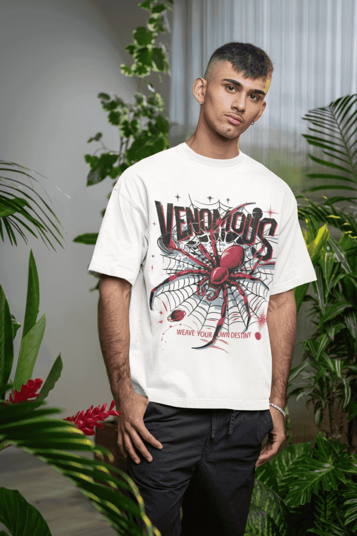 Venomous Spider Oversized White Printed T-Shirts - Image 2