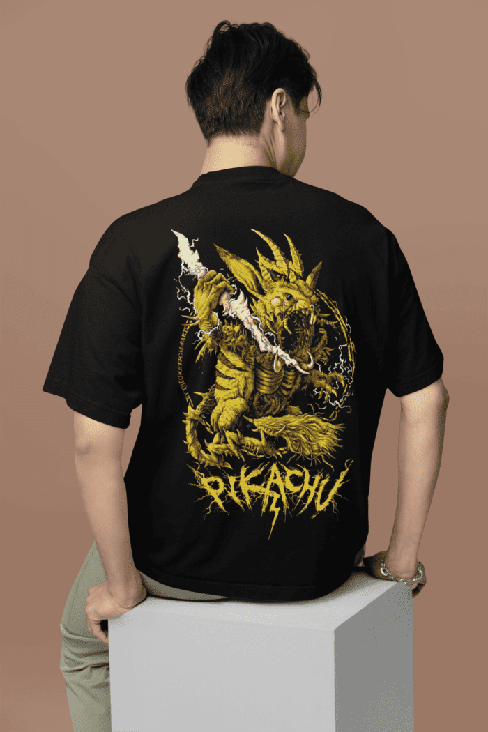 Pikachu Oversized Black Printed T-Shirts CrossX
