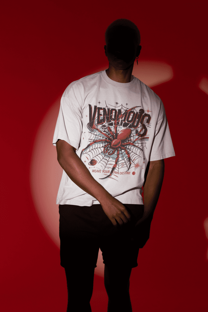 Venomous Spider Oversized White Printed T-Shirts