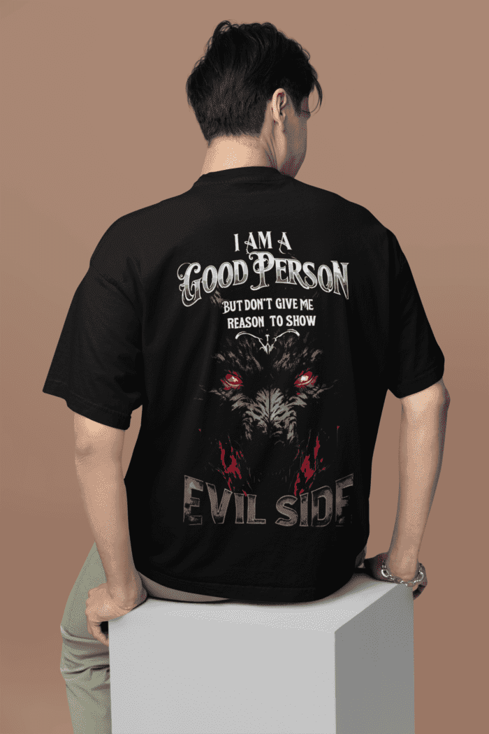 Evil Side Black Oversized Printed T-Shirts CrossX