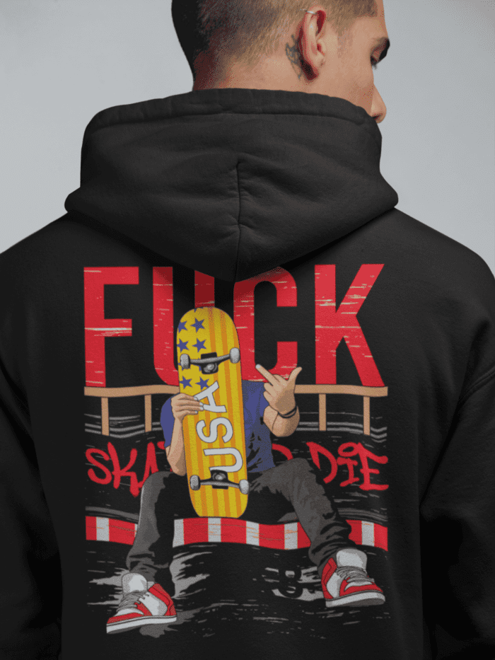 Skateboard Black Printed Hoodie CrossX