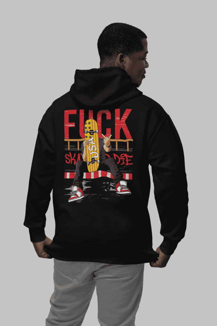 Skateboard Black Printed Hoodie CrossX - Image 2