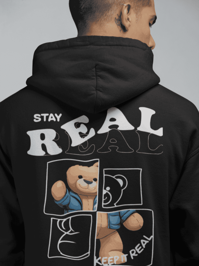Stay Real Black Printed Hoodie CrossX