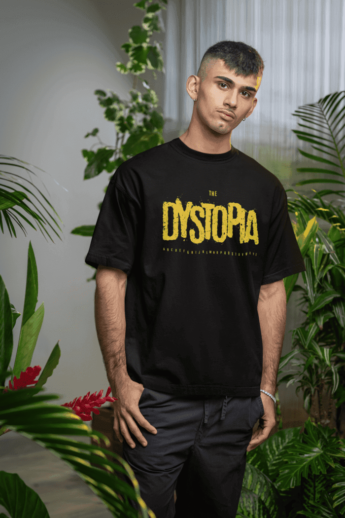 Dystopia Oversized Black Printed T-Shirt CrossX