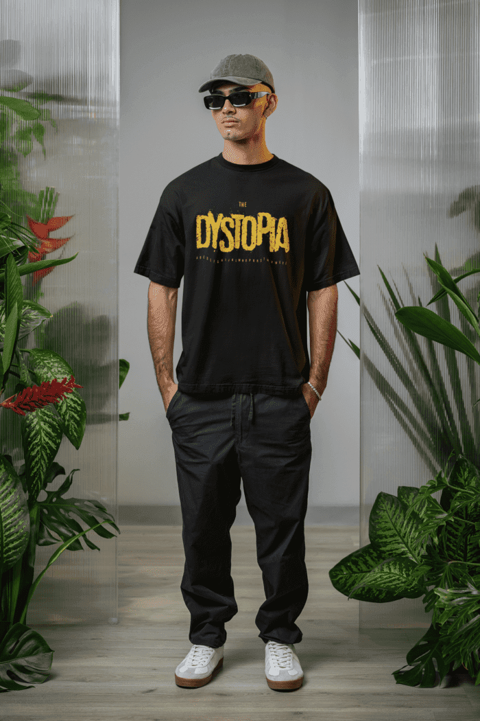 Dystopia Oversized Black Printed T-Shirt CrossX - Image 2