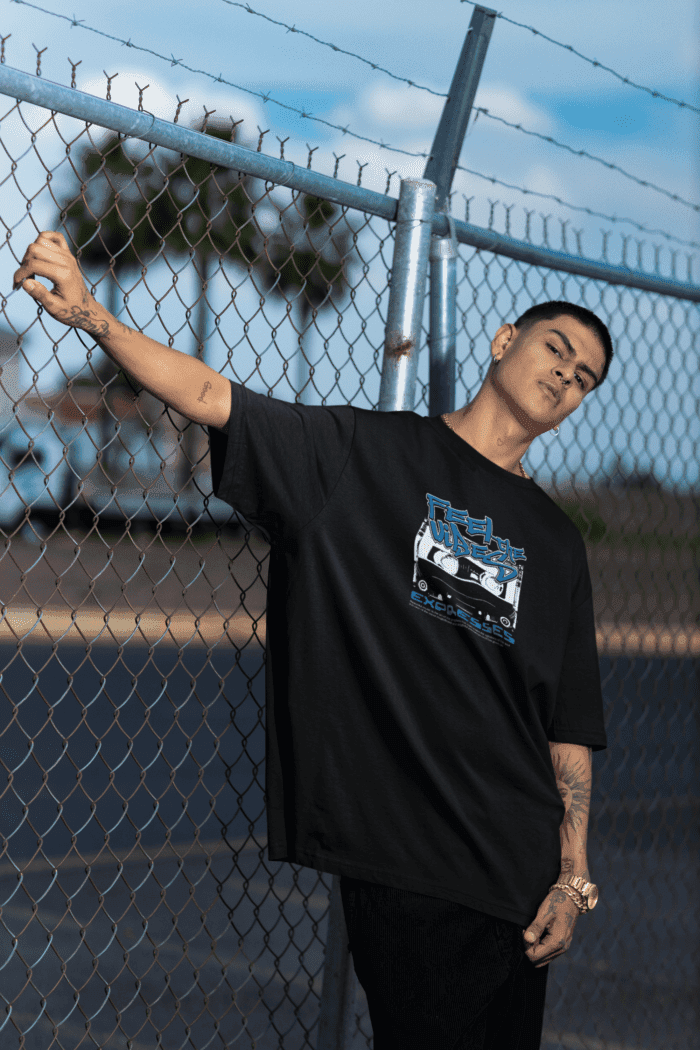 Feel The Vibe Oversized Black Printed T-Shirt CrossX - Image 4
