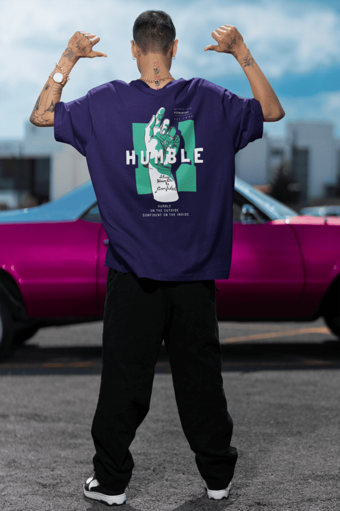 Humble Oversized Dark Blue Printed T-Shirt CrossX - Image 2