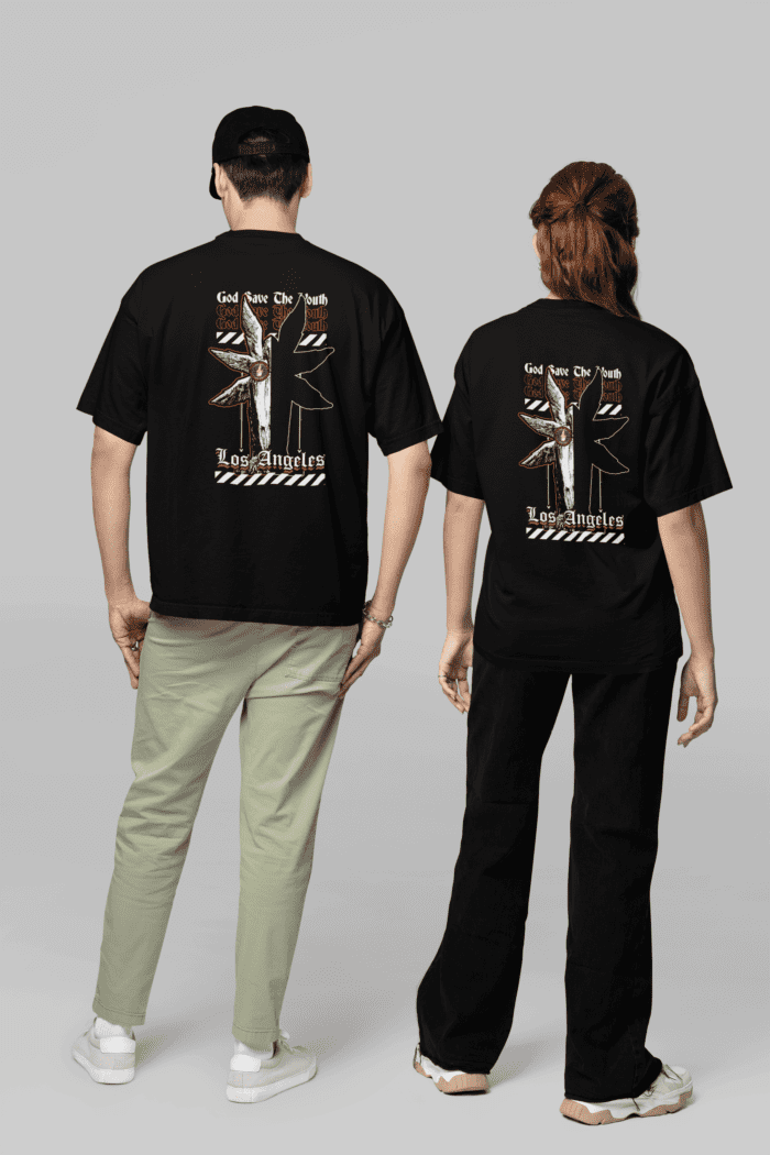 Los Angeles Oversized Black Printed T-Shirt CrossX - Image 2