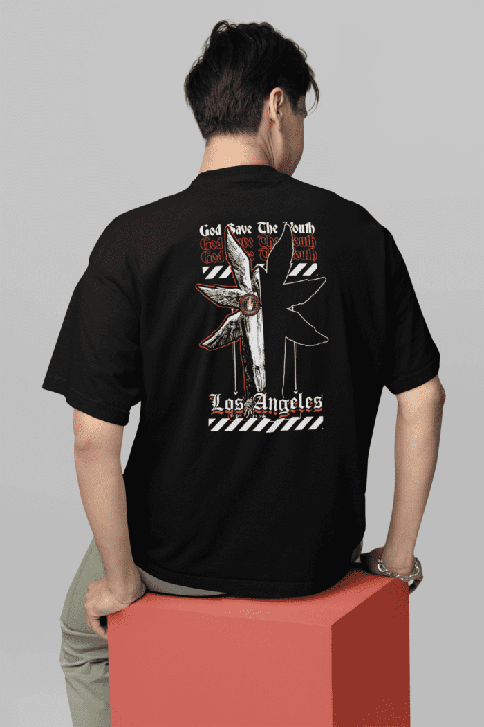 Los Angeles Oversized Black Printed T-Shirt CrossX