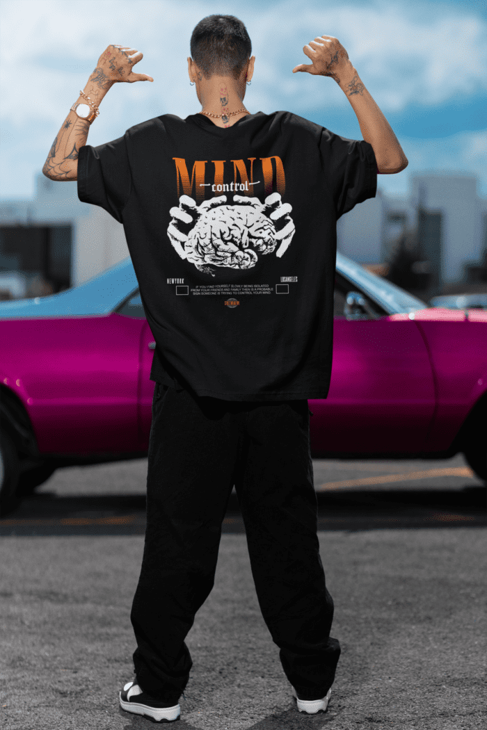 Mind Control Oversized Black Printed T-Shirt - Image 3