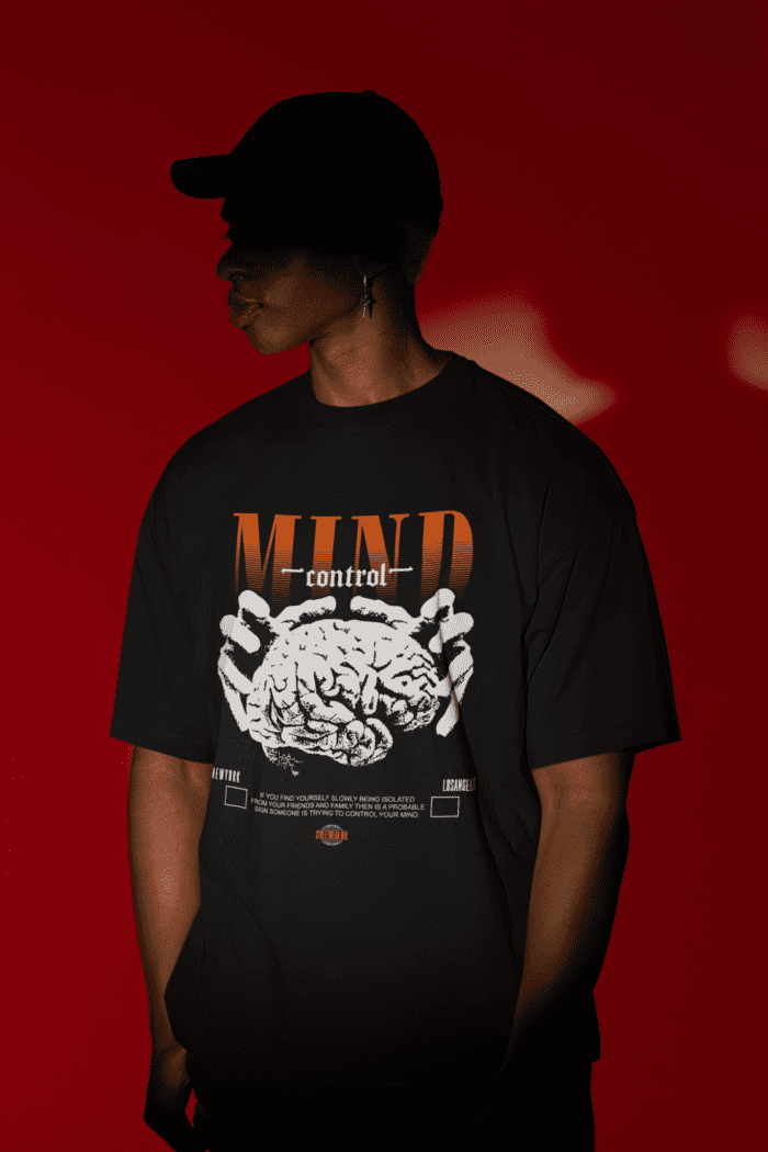 Mind Control Oversized Black Printed T-shirt CrossX