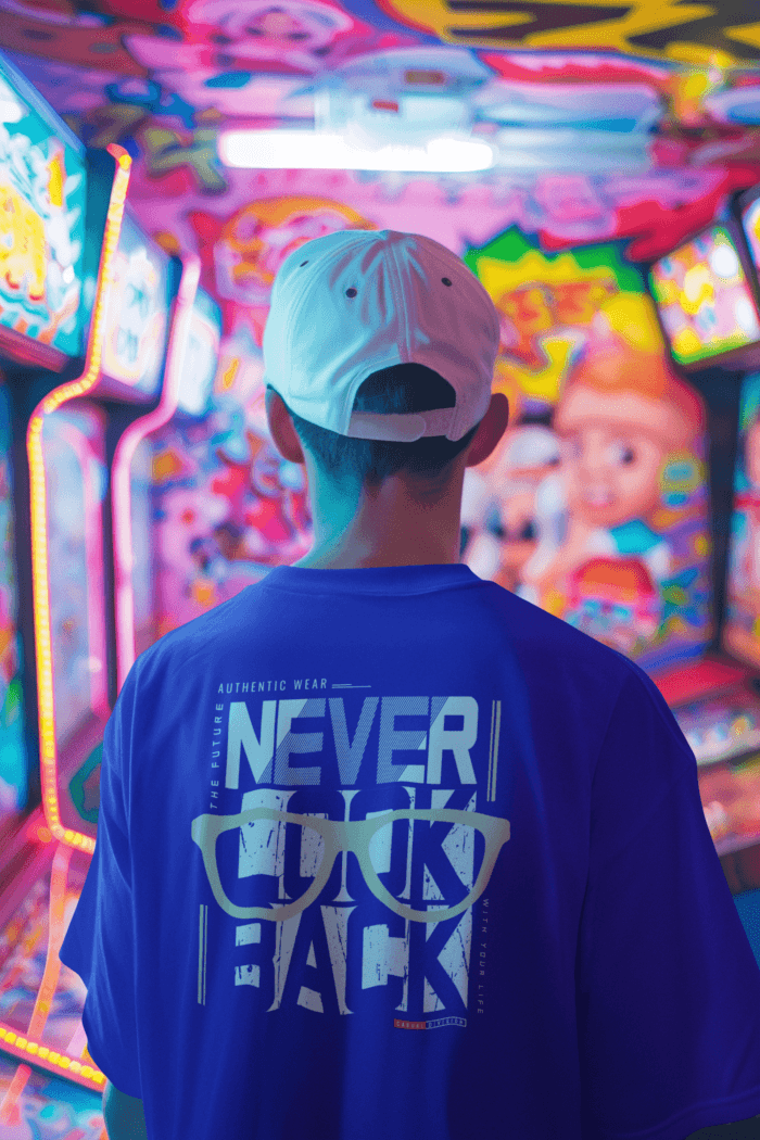 Never Look Back Oversized Blue Printed T-Shirts CrossX
