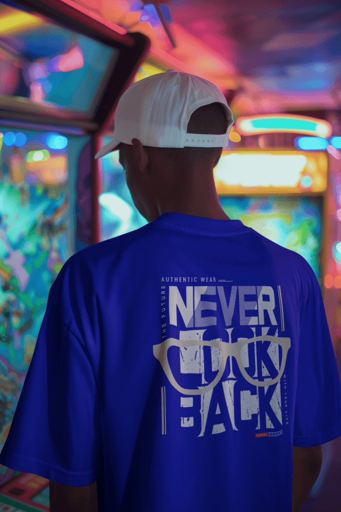 Never Look Back Oversized Blue Printed T-Shirts CrossX - Image 2