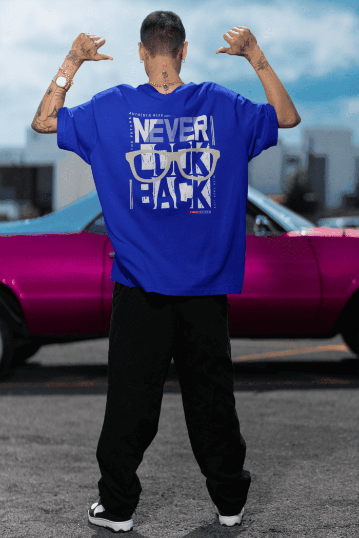 Never Look Back Oversized Blue Printed T-Shirts CrossX - Image 3