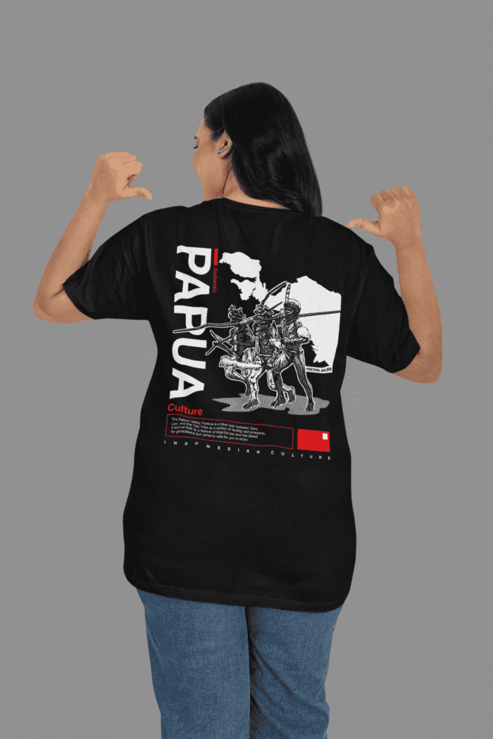 Papua Culture Oversized Black Printed T-Shirt CrossX - Image 4