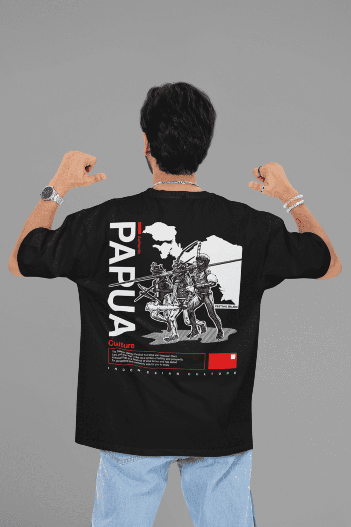 Papua Culture Oversized Black Printed T-Shirt CrossX