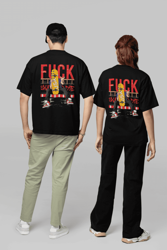 Skateboard Oversized Black Printed T-Shirt CrossX - Image 2