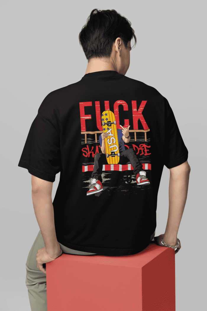 Skateboard Oversized Black Printed T-Shirt CrossX