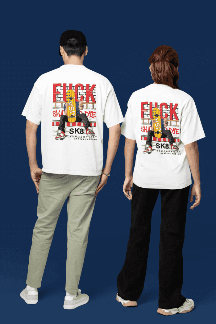 Skateboard Oversized White Printed T-Shirt CrossX - Image 2