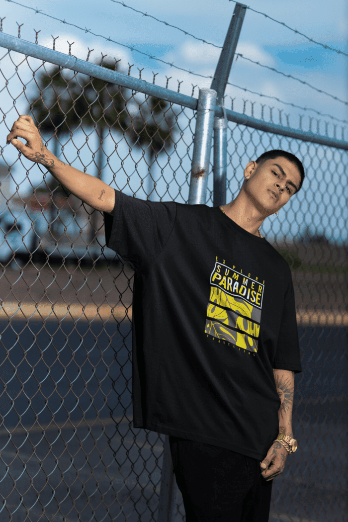 Summer Paradise Oversized Black Printed T-Shirts CrossX - Image 4