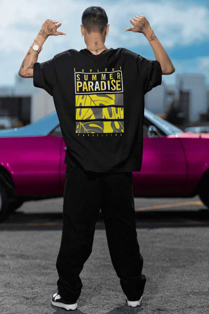 Summer Paradise Oversized Black Printed T-Shirts CrossX - Image 3