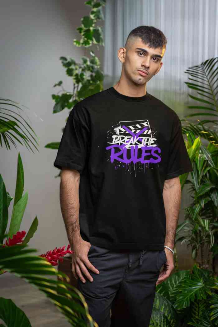 Break The Rule Oversized Black Printed T-Shirts